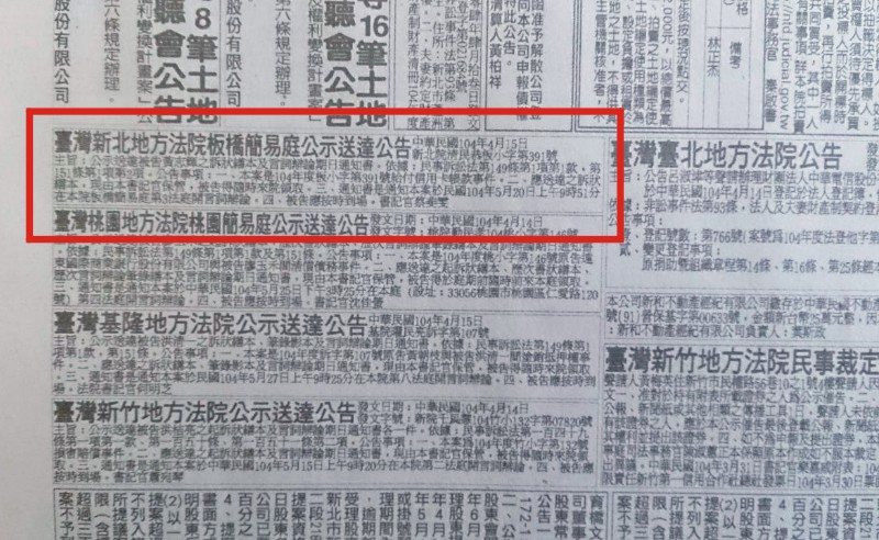 刊登報紙廣告公示送公告 刊登報紙廣告公示送公告
