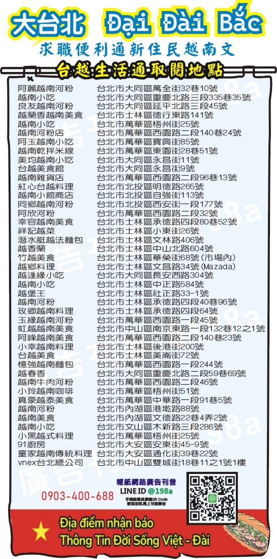 台北市-Đại Đài Bắc-台越地圖餐廳商店與新住民多元職缺平台手冊四大超商免費領取 台北市-Đại Đài Bắc-台越地圖餐廳商店與新住民多元職缺平台手冊四大超商免費領取